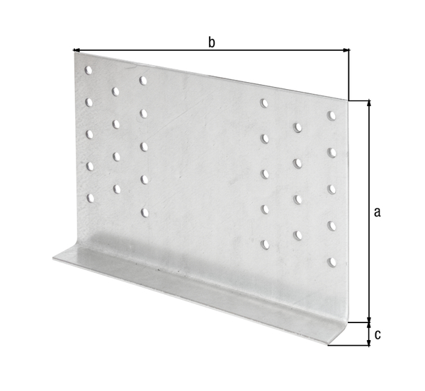 Gerberverbinder, Material: Stahl roh, Oberfläche: sendzimirverzinkt, mit CE-Kennzeichnung nach ETA-12/0584, Höhe: 120 mm, Breite: 180 mm, Tiefe: 20 mm, Materialstärke: 2,00 mm, Anzahl Löcher: 28, Loch: Ø5 mm, CutCase