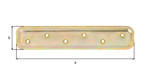 Flat connector, embossed, with countersunk screw holes, Material: raw steel, Surface: galvanised, thick-film passivated, Length: 180 mm, Width: 40 mm, Material thickness: 2.00 mm, No. of holes: 6, Hole: Ø4.5 mm, CutCase Flat connector, embossed, with countersunk screw holes, Material: raw steel, Surface: galvanised, thick-film passivated, Length: 180 mm, Width: 40 mm, Material thickness: 2.00 mm, No. of holes: 6, Hole: Ø4.5 mm, CutCase