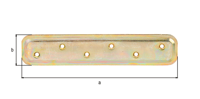 Flat connector, embossed, with countersunk screw holes, Material: raw steel, Surface: galvanised, thick-film passivated, Length: 180 mm, Width: 40 mm, Material thickness: 2.00 mm, No. of holes: 6, Hole: Ø4.5 mm, CutCase Flat connector, embossed, with countersunk screw holes, Material: raw steel, Surface: galvanised, thick-film passivated, Length: 180 mm, Width: 40 mm, Material thickness: 2.00 mm, No. of holes: 6, Hole: Ø4.5 mm, CutCase