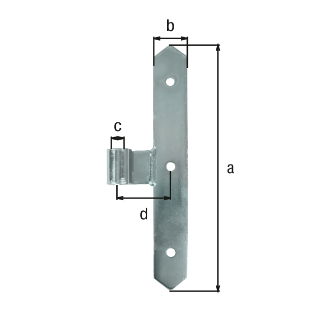 Penture milieu bout arrondi, Matériau: Acier brut, Finition: zinguée, Hauteur: 250 mm, Largeur: 35 mm, ø gond: 16 mm, Entraxe entre le milieu de la penture et le milieu du gond: 50 mm, Épaisseur du matériau: 4,00 mm Penture milieu bout arrondi, Matériau: Acier brut, Finition: zinguée, Hauteur: 250 mm, Largeur: 35 mm, ø gond: 16 mm, Entraxe entre le milieu de la penture et le milieu du gond: 50 mm, Épaisseur du matériau: 4,00 mm
