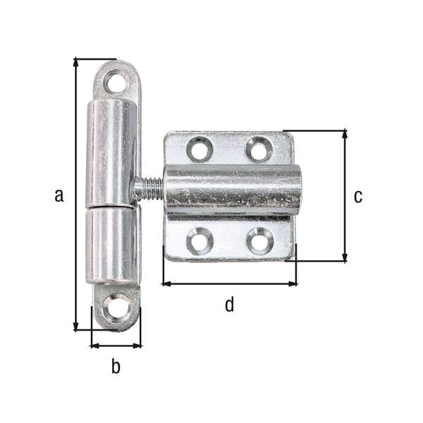Lift-off hinge, adjustable, with countersunk screw holes, Material: raw steel, Surface: galvanised, thick-film passivated, Length: 83 mm, Width: 15 mm, Plate length: 40 mm, Plate width: 40 mm, No. of holes: 2 / 4, Hole: Ø6 / Ø5.3 mm Lift-off hinge, adjustable, with countersunk screw holes, Material: raw steel, Surface: galvanised, thick-film passivated, Length: 83 mm, Width: 15 mm, Plate length: 40 mm, Plate width: 40 mm, No. of holes: 2 / 4, Hole: Ø6 / Ø5.3 mm