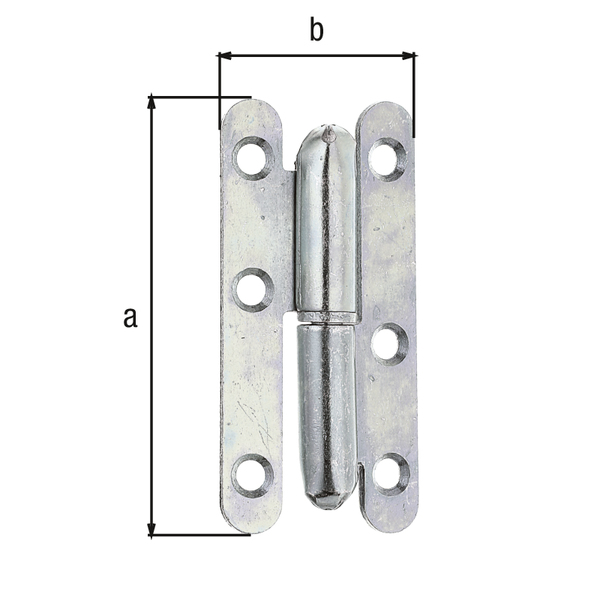 Paumelle universelle Paris, avec trous de vis fraisés, Matériau: Acier brut, Finition: zinguée, gauche, Longueur: 80 mm, Largeur: 40 mm, Épaisseur du matériau: 2,50 mm, Nombre de trous: 6, Trou: Ø5,5 mm
