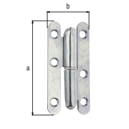 Paumelle universelle Paris, avec trous de vis fraisés, Matériau: Acier brut, Finition: zinguée, gauche, Longueur: 80 mm, Largeur: 40 mm, Épaisseur du matériau: 2,50 mm, Nombre de trous: 6, Trou: Ø5,5 mm