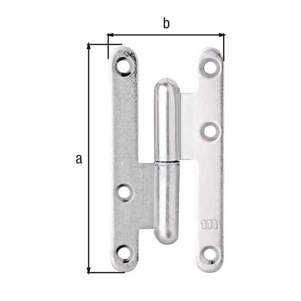 Paumelle universelle Paris, avec trous de vis fraisés, Matériau: Acier brut, Finition: zinguée, droite, Longueur: 110 mm, Largeur: 55 mm, Épaisseur du matériau: 3,00 mm, Nombre de trous: 6, Trou: Ø5,5 mm