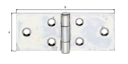 Charnière, avec goupille en acier inoxydable rivetée, avec trous de vis fraisés, Matériau: Acier brut, Finition: galvanisée Sendzimir, Longueur: 25 mm, Largeur: 61,2 mm, Version: roulée, Épaisseur du matériau: 0,90 mm, Nombre de trous: 6, Trou: Ø3,5 mm Charnière, avec goupille en acier inoxydable rivetée, avec trous de vis fraisés, Matériau: Acier brut, Finition: galvanisée Sendzimir, Longueur: 25 mm, Largeur: 61,2 mm, Version: roulée, Épaisseur du matériau: 0,90 mm, Nombre de trous: 6, Trou: Ø3,5 mm