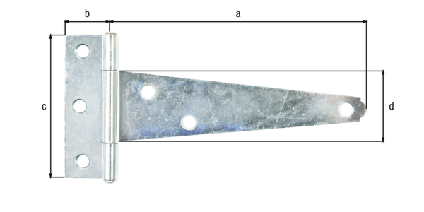 Bisagra para baúl, con pasador remachado, con agujeros para atornillar avellanados, Material: Acero crudo, Superficie: galvanizado, Longitud de la banda: 125 mm, Anchura de la bisagra: 22,5 mm, Longitud de la bisagra: 70 mm, Anchura de la banda: 33,5 mm, Modelo: enrollado, Espesura del material: 1,50 mm, Número de agujeros: 6, Perforación: Ø5,5 mm, Artículo Francia