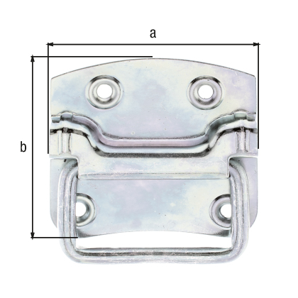 Kistengriff, mit versenkten Schraublöchern, Material: Stahl roh, Oberfläche: galvanisch verzinkt, Dickschichtschutz, Plattenbreite: 80 mm, Plattenhöhe: 74 mm, Tiefe: 11 mm, Materialstärke: 1,00 mm, Anzahl Löcher: 4, Loch: Ø5 mm Kistengriff, mit versenkten Schraublöchern, Material: Stahl roh, Oberfläche: galvanisch verzinkt, Dickschichtschutz, Plattenbreite: 80 mm, Plattenhöhe: 74 mm, Tiefe: 11 mm, Materialstärke: 1,00 mm, Anzahl Löcher: 4, Loch: Ø5 mm