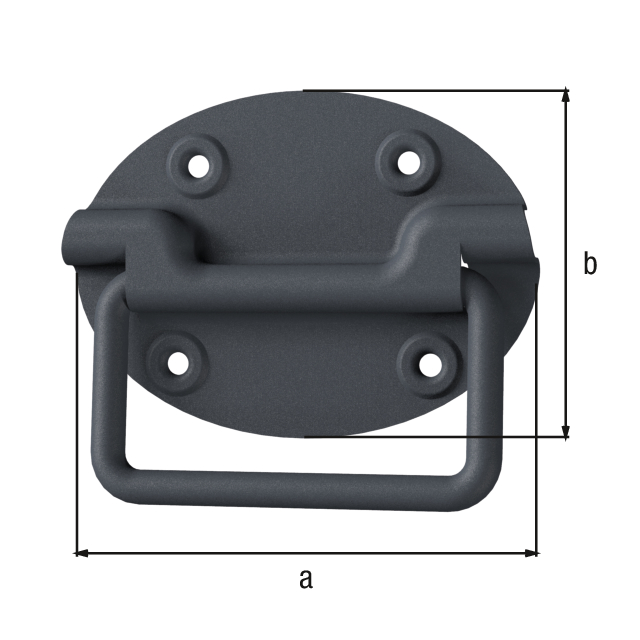 Ovado Box handle, Material: steel, Surface: galvanised, graphite grey powder-coated, Plate width: 110 mm, Plate height: 80 mm, Depth: 12 mm, Material thickness: 1.20 mm, No. of holes: 4, Hole: Ø5 mm Ovado Box handle, Material: steel, Surface: galvanised, graphite grey powder-coated, Plate width: 110 mm, Plate height: 80 mm, Depth: 12 mm, Material thickness: 1.20 mm, No. of holes: 4, Hole: Ø5 mm