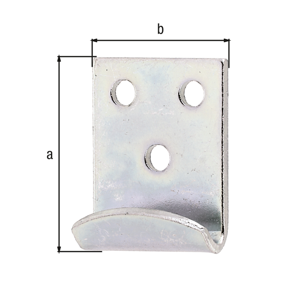 Schließhaken für Kistenverschlüsse, gerade, Material: Stahl roh, Oberfläche: galvanisch verzinkt, Dickschichtschutz, Länge: 34 mm, Breite: 25 mm, Materialstärke: 2,00 mm, Anzahl Löcher: 3, Loch: Ø4,5 mm