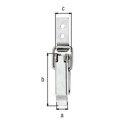 Fermeture de malle avec crochet de fermeture coudé, avec trous de vis fraisés, Matériau: Acier brut, Finition: galvanisée passivée, Contenu par UV: 1 Pièce, Largeur: 13 mm, Hauteur: 49 mm, Largeur de la boucle: 15 mm, Nombre de trous: 2, Trou: Ø3,7 mm, Emballé SB