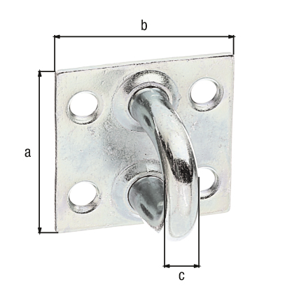 Occhiello, Materiale: acciaio grezzo, superficie: galvanizzata, passivata a strato spesso, Lunghezza piastra: 37 mm, Larghezza piastra: 37 mm, Ø staffa: 7 mm, Spessore del materiale: 2,00 mm, Numero di fori: 4, Foro: Ø5,5 mm Occhiello, Materiale: acciaio grezzo, superficie: galvanizzata, passivata a strato spesso, Lunghezza piastra: 37 mm, Larghezza piastra: 37 mm, Ø staffa: 7 mm, Spessore del materiale: 2,00 mm, Numero di fori: 4, Foro: Ø5,5 mm