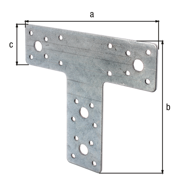 Lastrina di giunzione piana, forma a T, Materiale: acciaio grezzo, superficie: zincata sendzimir, lunghezza: 160 mm, altezza: 142 mm, Larghezza: 45 mm, Spessore del materiale: 2,50 mm, Numero di fori: 4 / 20, Foro: Ø11 / Ø5 mm, CutCase Lastrina di giunzione piana, forma a T, Materiale: acciaio grezzo, superficie: zincata sendzimir, lunghezza: 160 mm, altezza: 142 mm, Larghezza: 45 mm, Spessore del materiale: 2,50 mm, Numero di fori: 4 / 20, Foro: Ø11 / Ø5 mm, CutCase