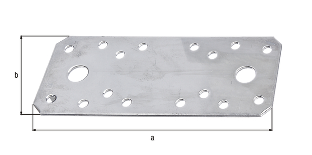 Flat connector, Material: stainless steel, Length: 133 mm, Width: 55 mm, Material thickness: 2.00 mm, No. of holes: 2 / 16, Hole: Ø11 / Ø5 mm, CutCase