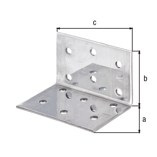 Squadretta di giunzione angolare multiforo, Materiale: acciaio inox, Profondità: 40 mm, altezza: 40 mm, Larghezza: 60 mm, Spessore del materiale: 2,00 mm, Numero di fori: 12, Foro: Ø5 mm, CutCase