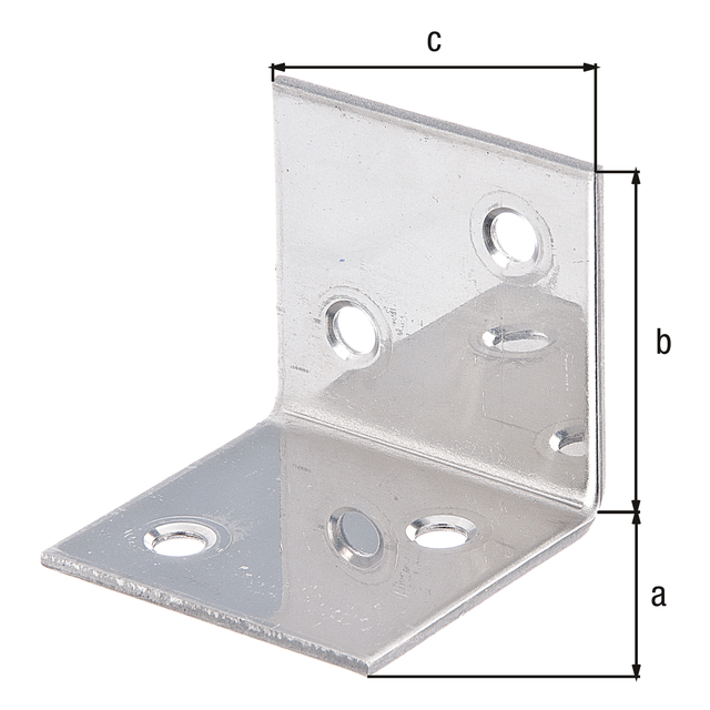 Squadretta di giunzione angolare, modello con lati uguali, con fori per viti incassate, Materiale: acciaio inox, Profondità: 40 mm, altezza: 40 mm, Larghezza: 40 mm, Spessore del materiale: 2,00 mm, Numero di fori: 4, Foro: Ø5 mm, CutCase