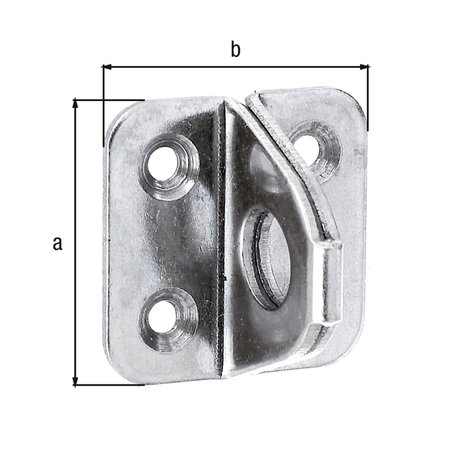 Öse auf Platte, mit versenkten Schraublöchern, Material: Edelstahl, Plattenlänge: 35 mm, Plattenbreite: 35 mm, Materialstärke: 2,00 mm, Anzahl Löcher: 1 / 4, Loch: Ø12 / Ø4 mm Öse auf Platte, mit versenkten Schraublöchern, Material: Edelstahl, Plattenlänge: 35 mm, Plattenbreite: 35 mm, Materialstärke: 2,00 mm, Anzahl Löcher: 1 / 4, Loch: Ø12 / Ø4 mm