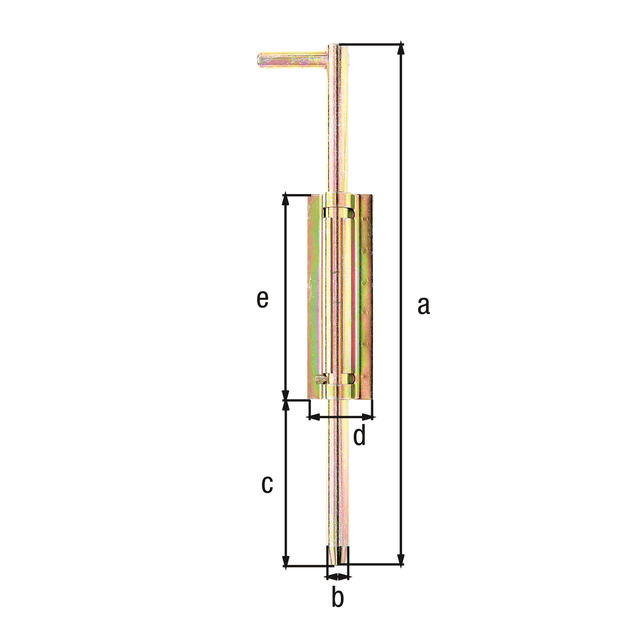 Drop bolt, Material: raw steel, Surface: galvanised, thick-film passivated, for welding on, Height: 400 mm, Diameter: 18 mm, Extension length: 125 mm, Plate width: 50 mm, Plate height: 160 mm Drop bolt, Material: raw steel, Surface: galvanised, thick-film passivated, for welding on, Height: 400 mm, Diameter: 18 mm, Extension length: 125 mm, Plate width: 50 mm, Plate height: 160 mm