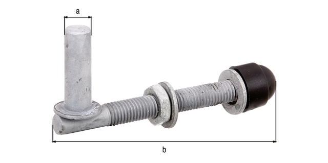 Gozne para atornillar pasante, Material: Acero crudo, Superficie: galvanizada en caliente, empaquetada en bolsa, Ø Entre eje: 13 mm, Longitud: 120 mm, Descripción del artículo: un par, Modelo: regulables, Roscado: M12 Gozne para atornillar pasante, Material: Acero crudo, Superficie: galvanizada en caliente, empaquetada en bolsa, Ø Entre eje: 13 mm, Longitud: 120 mm, Descripción del artículo: un par, Modelo: regulables, Roscado: M12