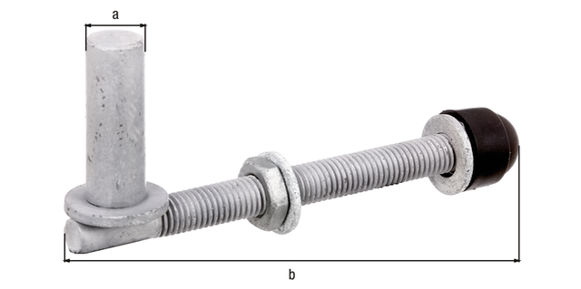 Gond à visser, Matériau: Acier brut, Finition: galvanisée à chaud à chaud, emballé en sachet, Distance axe-Ø: 16 mm, Longueur: 140 mm, Description de l'article: une paire, Version: réglable, Filetage: M12