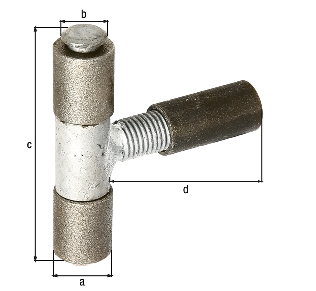 Gozne para soldar regulable, Material: Acero crudo, Superficie: Pasador y pieza central galvanizados, para soldar, Diámetro: 22 mm, varilla-Ø: 12 mm, Altura: 87 mm, Longitud total: 90 mm, ajustable en: 40 mm, Roscado: M16, Carga máxima: 100 kg Gozne para soldar regulable, Material: Acero crudo, Superficie: Pasador y pieza central galvanizados, para soldar, Diámetro: 22 mm, varilla-Ø: 12 mm, Altura: 87 mm, Longitud total: 90 mm, ajustable en: 40 mm, Roscado: M16, Carga máxima: 100 kg