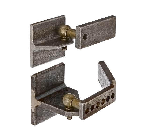 Gond régulateur de pente pour portail en métal, pour terrains en pente, Matériau: Pièces : Acier brut, Finition: articulation coudée à boule et matériel de fixation : zinguée, à visser Gond régulateur de pente pour portail en métal, pour terrains en pente, Matériau: Pièces : Acier brut, Finition: articulation coudée à boule et matériel de fixation : zinguée, à visser