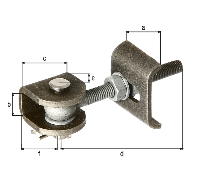 Gond réglable avec largeur variable pour ouverture de 180°, Matériau: Pièces à souder : Acier brut, boulons et goupille : Acier inoxydable, Finition: vis et écrous : galvanisés à chaud, Longueur patte à souder: 50 mm, Largeur d'ouverture pièce en U: 20 mm, Largeur pièce en U: 45 mm, Longueur boulon à œillet: 120 mm, Distance milieu boulon - fin pièce en U: 25 mm, Hauteur pièce en U: 45 mm, Filetage: M12