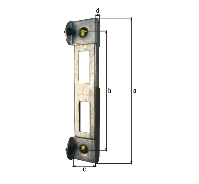 Cerradero para marcos tubulares, Material: Acero crudo, Superficie: galvanizado en caliente, Altura: 235 mm, Distancia del centro hasta el centro del agujero : 195 mm, Profundidad: 40 mm, Altura total: 22 mm Cerradero para marcos tubulares, Material: Acero crudo, Superficie: galvanizado en caliente, Altura: 235 mm, Distancia del centro hasta el centro del agujero : 195 mm, Profundidad: 40 mm, Altura total: 22 mm