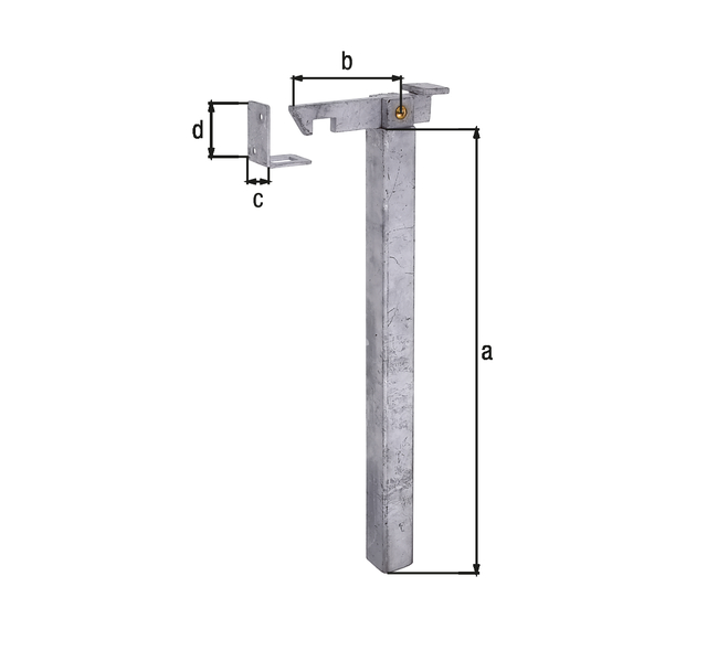 Arrêt de portail pour fixation dans le sol, avec contre-plaque à visser, Matériau: Acier brut, Finition: galvanisée, à sceller, Hauteur: 300 mm, Profondeur: 90 mm, Largeur de la contre-plaque: 30 mm, Hauteur de la contre-plaque: 50 mm, réglable de: 120 mm, Nombre de trous: 3, Trou: Ø5 mm