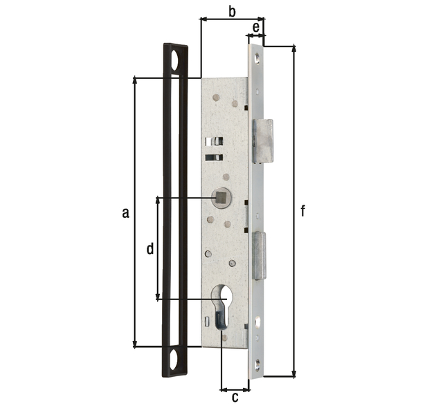 Tube frame lock, with countersunk screw holes, backset 25 mm, Material: raw steel, Surface: galvanised, Height: 197 mm, Width: 38 mm, Size back set: 25 mm, Distance: 72 mm, Strike plate width: 24 mm, Strike plate height: 243 mm Tube frame lock, with countersunk screw holes, backset 25 mm, Material: raw steel, Surface: galvanised, Height: 197 mm, Width: 38 mm, Size back set: 25 mm, Distance: 72 mm, Strike plate width: 24 mm, Strike plate height: 243 mm
