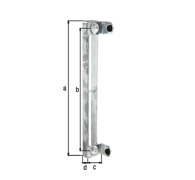 Anschlag für Tore mit Rahmen, mit versenkten Schraublöchern, Material: Stahl roh, Oberfläche: feuerverzinkt, Höhe: 295 mm, Abstand Mitte - Mitte Loch: 266 mm, Tiefe: 24 mm, Bauhöhe: 15 mm Anschlag für Tore mit Rahmen, mit versenkten Schraublöchern, Material: Stahl roh, Oberfläche: feuerverzinkt, Höhe: 295 mm, Abstand Mitte - Mitte Loch: 266 mm, Tiefe: 24 mm, Bauhöhe: 15 mm