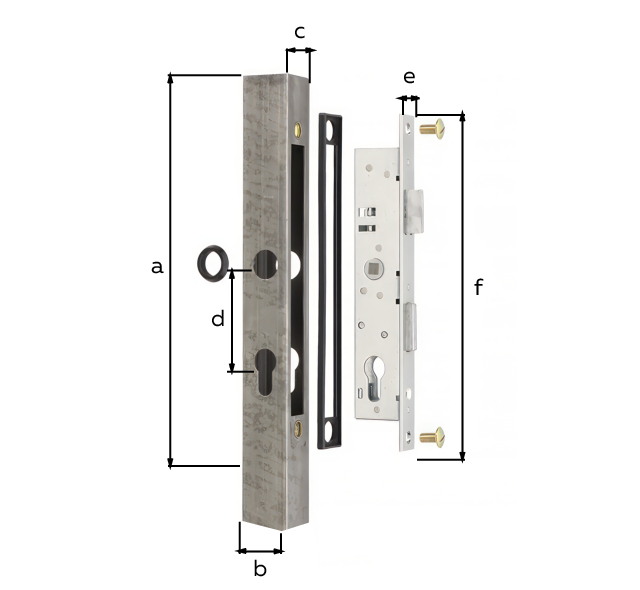 Square tubing with frame lock, backset 25 mm, Material: Square tube: raw steel, Surface: lock: galvanised, for welding on, Height: 500 mm, Width: 40 mm, Depth: 40 mm, Distance: 72 mm, Strike plate width: 24 mm, Strike plate height: 243 mm, Socket: 8 x 8 mm Square tubing with frame lock, backset 25 mm, Material: Square tube: raw steel, Surface: lock: galvanised, for welding on, Height: 500 mm, Width: 40 mm, Depth: 40 mm, Distance: 72 mm, Strike plate width: 24 mm, Strike plate height: 243 mm, Socket: 8 x 8 mm