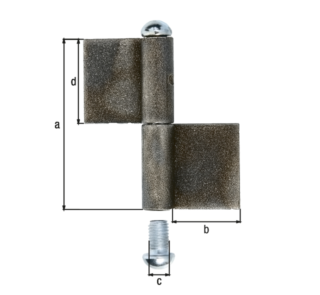 Paumelle longue à souder, Matériau: Acier brut, à souder, Hauteur: 80 mm, Largeur de la bande: 30 mm, Diamètre: 9 mm, Hauteur de la bande: 40 mm, Épaisseur du matériau: 3,00 mm