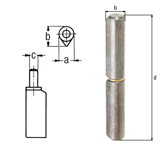 Pernio para soldar en dos partes, Material: Acero crudo, para soldar, Diámetro: 10 mm, Ø exterior incl. punta: 12 mm, varilla-Ø: 6 mm, Altura: 60 mm, CutCase Pernio para soldar en dos partes, Material: Acero crudo, para soldar, Diámetro: 10 mm, Ø exterior incl. punta: 12 mm, varilla-Ø: 6 mm, Altura: 60 mm, CutCase