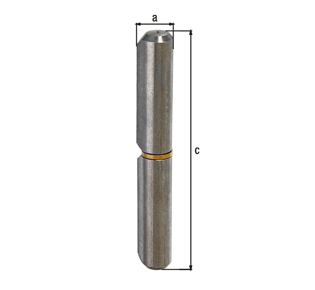 Paumelle à souder en deux parties, Matériau: Acier brut, à souder, Diamètre: 22 mm, Ø extérieur, pointe comprise: 25 mm, tige-Ø: 14 mm, Hauteur: 180 mm, CutCase