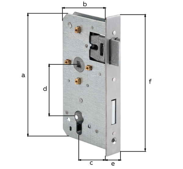 Replacement lock, backset 55 mm, Material: raw steel, Surface: galvanised, Height: 167 mm, Depth: 85 mm, Size back set: 55 mm, Distance: 72 mm, Strike plate width: 24 mm, Strike plate height: 180 mm Replacement lock, backset 55 mm, Material: raw steel, Surface: galvanised, Height: 167 mm, Depth: 85 mm, Size back set: 55 mm, Distance: 72 mm, Strike plate width: 24 mm, Strike plate height: 180 mm