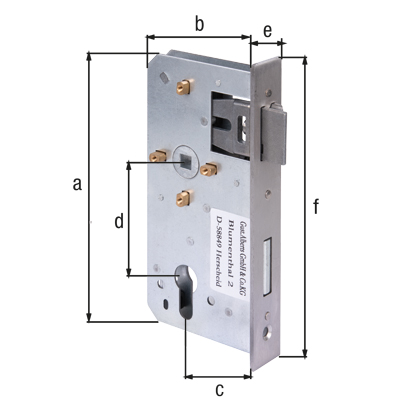 Serrure de rechange, axe de 55 mm, Matériau: Acier brut, Finition: galvanisée, Hauteur: 167 mm, Profondeur: 85 mm, Distance axe: 55 mm, Entre axe: 72 mm, Largeur de la têtière: 28,5 mm, Hauteur de la têtière: 180 mm
