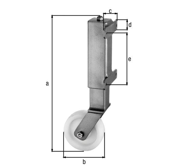Gate track roller for heavy gates, for gates weighing up to 450 kg, Material: raw steel, Surface: hot-dip galvanised, for screwing on, Height: 400 mm, Roller dia.: 125 mm, Plate width: 130 mm, Plate height: 30 mm, Distance from middle to middle of hole: 150 mm, No. of holes: 4, Hole: Ø8.5 mm Gate track roller for heavy gates, for gates weighing up to 450 kg, Material: raw steel, Surface: hot-dip galvanised, for screwing on, Height: 400 mm, Roller dia.: 125 mm, Plate width: 130 mm, Plate height: 30 mm, Distance from middle to middle of hole: 150 mm, No. of holes: 4, Hole: Ø8.5 mm