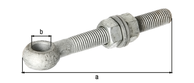 Vite a occhiello, Materiale: acciaio grezzo, superficie: zincata a fuoco, lunghezza: 130 mm, Ø del bullone ad occhiello: 16 mm, Filettatura: M16 Vite a occhiello, Materiale: acciaio grezzo, superficie: zincata a fuoco, lunghezza: 130 mm, Ø del bullone ad occhiello: 16 mm, Filettatura: M16