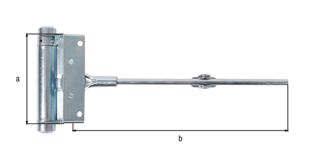Gond de porte et de portail, Matériau: Acier brut, Finition: zinguée, Contenu par UV: 1 Pièce, Hauteur: 100 mm, Longueur: 242 mm, Version: fermeture automatique, Nombre de trous: 4 / 2, Trou: Ø5,5 / Ø5 mm, Emballé SB Gond de porte et de portail, Matériau: Acier brut, Finition: zinguée, Contenu par UV: 1 Pièce, Hauteur: 100 mm, Longueur: 242 mm, Version: fermeture automatique, Nombre de trous: 4 / 2, Trou: Ø5,5 / Ø5 mm, Emballé SB
