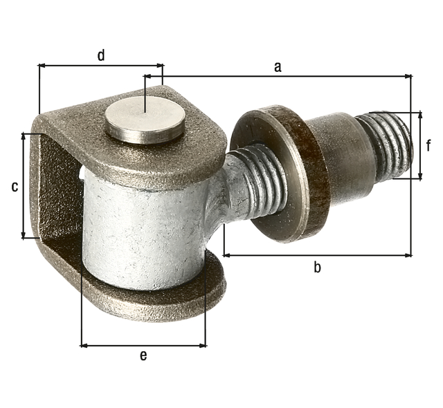 Gond avec écrou à souder, Matériau: Étrier en U, écrou à souder Acier brut, axes de fixation et anneau de sécurité : Acier inoxydable, Longueur: 65 mm, Longueur filetée: 42 mm, Hauteur d'étrier: 37 mm, Largeur d'étrier: 30 mm, ø gond: 25 mm, Ø extérieur écrou à souder: 20 mm, réglable de: 15 mm, Filetage: M16