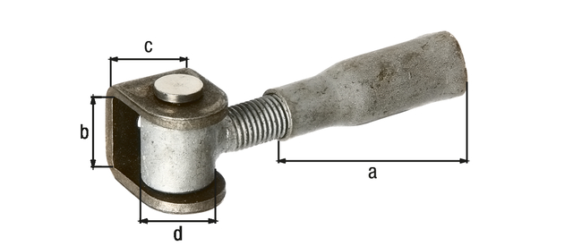 Torband mit U-Bügel zum Anschweißen und Hülse zum Einmauern, Material: U-Bügel: Stahl roh, Verbindungsbolzen und Sicherungsring: Edelstahl, Oberfläche: feuerverzinkt, Länge Mauerhülse: 75 mm, Bügelhöhe: 37 mm, Bügelbreite: 30 mm, Rollen-Ø: 25 mm, verstellbar um: 20 mm, Gewinde: M16, Fachhandelsgebinde