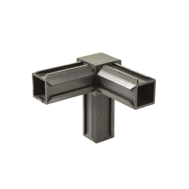 XD tube connector 90° with one additional right-angled outlet, Material: polyamide 6, colour: black, For tube: 20 x 20 x 1.5 mm XD tube connector 90° with one additional right-angled outlet, Material: polyamide 6, colour: black, For tube: 20 x 20 x 1.5 mm
