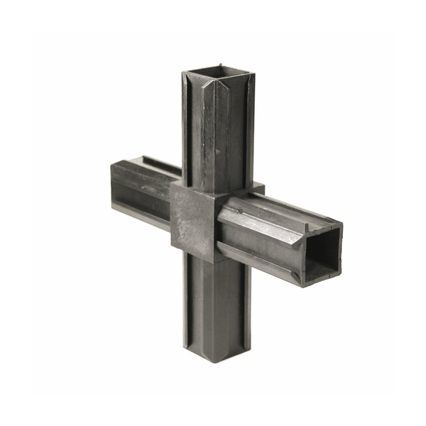 XD tube connector cross piece, Material: polyamide 6, colour: black, For tube: 20 x 20 x 1.5 mm XD tube connector cross piece, Material: polyamide 6, colour: black, For tube: 20 x 20 x 1.5 mm