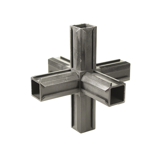 Unión para tubos XD, pieza en forma de cruz con dos salidas suplementarias a ángulos rectos, Material: Poliamida 6, color: negro, Para tubo: 20 x 20 x 1,5 mm Unión para tubos XD, pieza en forma de cruz con dos salidas suplementarias a ángulos rectos, Material: Poliamida 6, color: negro, Para tubo: 20 x 20 x 1,5 mm