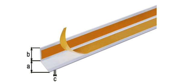 Profilo angolare autoadesivo, Materiale: PVC-U, colore bianco, Larghezza: 10 mm, altezza: 10 mm, Spessore del materiale: 1 mm, Modello: con lati uguali, autoadesivo, Lunghezza: 2600 mm