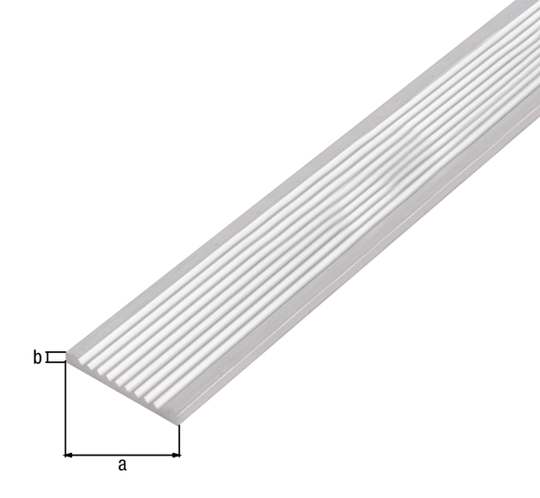 Flat profile, riffled, Material: Aluminium, Surface: silver anodised, Width: 40 mm, Height: 3 mm, Length: 1000 mm Flat profile, riffled, Material: Aluminium, Surface: silver anodised, Width: 40 mm, Height: 3 mm, Length: 1000 mm