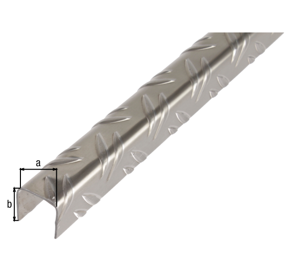 U-Profil, Riffel-Prägung, Material: Aluminium, Oberfläche: blank, Breite: 23,5 mm, Höhe: 23,5 mm, Materialstärke: 1,5 mm, Länge: 2000 mm