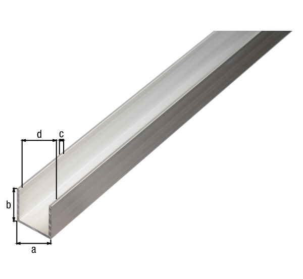 Profilo BA ad U, Materiale: alluminio, superficie: naturale, Larghezza: 20 mm, altezza: 10 mm, Spessore del materiale: 1,5 mm, larghezza netta: 17 mm, Lunghezza: 2600 mm