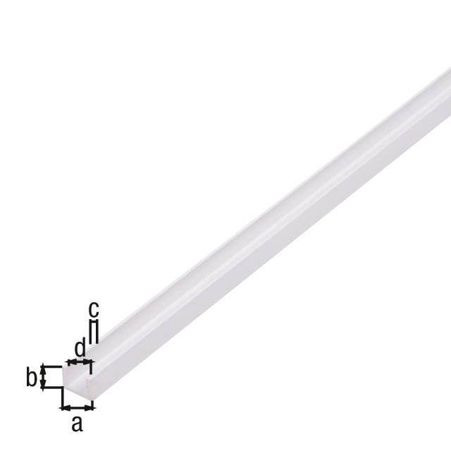 U profile, Material: PVC-U, colour: white, Width: 8.7 mm, Height: 6.2 mm, Material thickness: 1.2 mm, Clear width: 6.3 mm, Length: 1000 mm U profile, Material: PVC-U, colour: white, Width: 8.7 mm, Height: 6.2 mm, Material thickness: 1.2 mm, Clear width: 6.3 mm, Length: 1000 mm