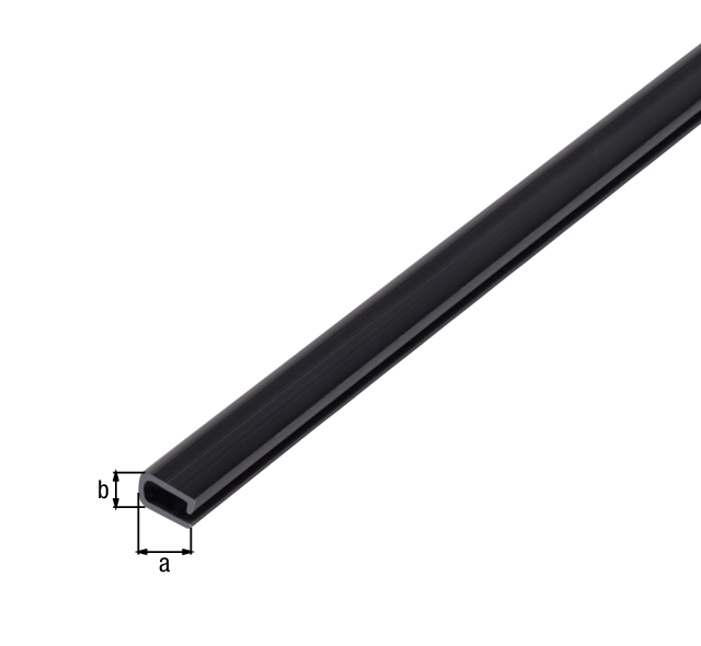 Einfassprofil, Material: PVC-U, Farbe: schwarz, Breite: 7 mm, Höhe: 4 mm, Länge: 1000 mm, Materialstärke: 0,50 mm Einfassprofil, Material: PVC-U, Farbe: schwarz, Breite: 7 mm, Höhe: 4 mm, Länge: 1000 mm, Materialstärke: 0,50 mm